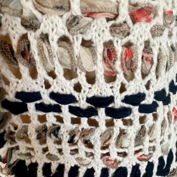 Zozo Crochet Cream Cardigan SMALL Linen Blend Beachy Coastal Boho Grannycore - Picture 5 of 9